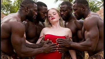 naughty latina blonde visiting famous african sex tourism tribe in kenya africa they all fucked and wrecked her big pussy and filled her with semen of bbc with their huge black dicks ai generated